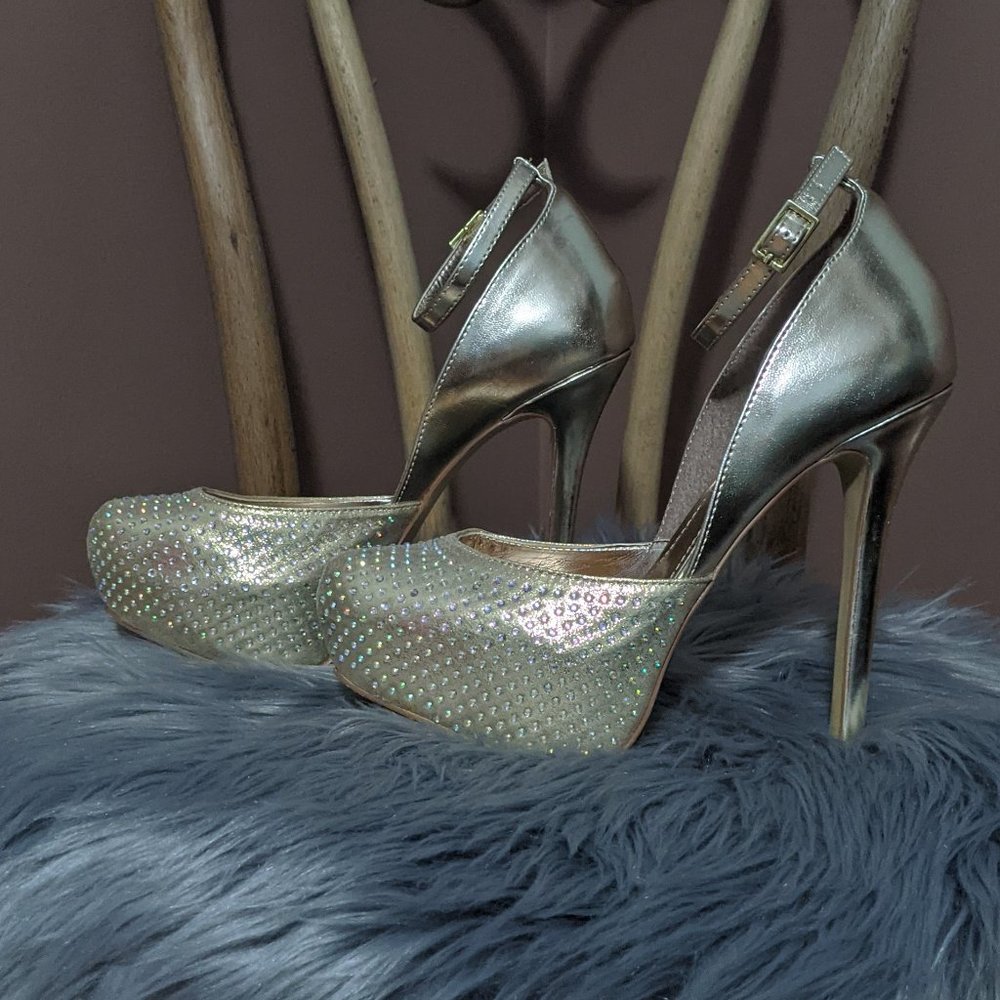Steve Madden Mea Heels Gold with Rhinestones